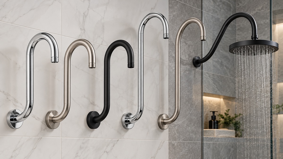 Gooseneck shower arms in several finishes compared