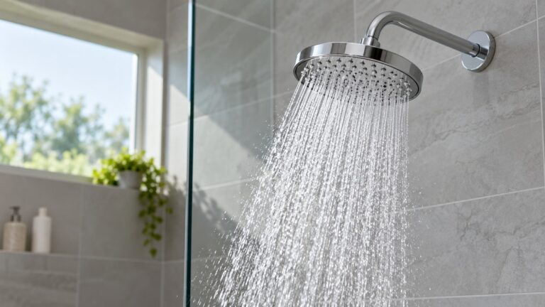A powerful shower head producing a strong clean spray.