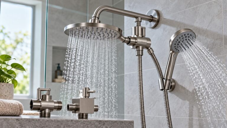 Three-way shower diverter with fixed and handheld shower heads