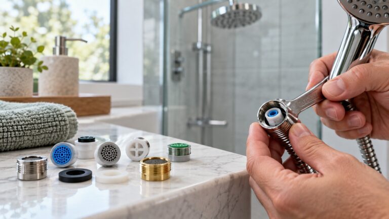 Shower flow restrictors and installation in a bathroom