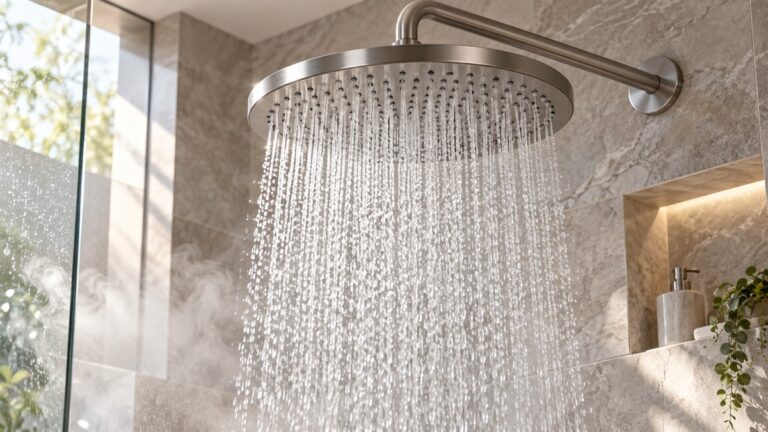 Large round rain shower head with a dense even water flow