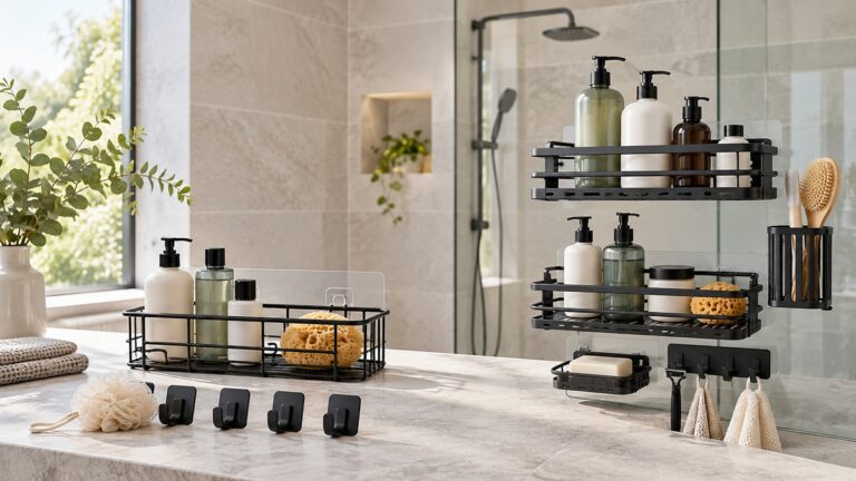 Side-by-side product image of the EUDELE and Docrok shower accessories eudele options on a clean neutral background, showing their visible size and design differences.