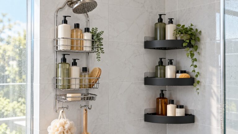 Side-by-side view of the EUDELE and Kitsure shower accessories products on a neutral background, emphasizing visible differences in size and configuration.