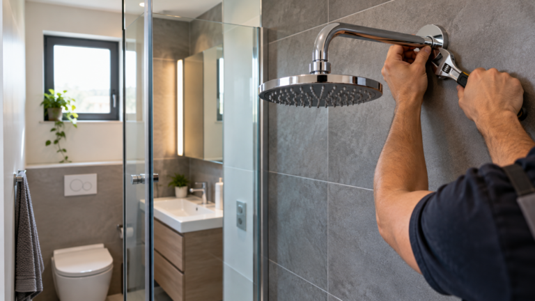 fixed-shower-head-installation-planning-for-compact-bathroom