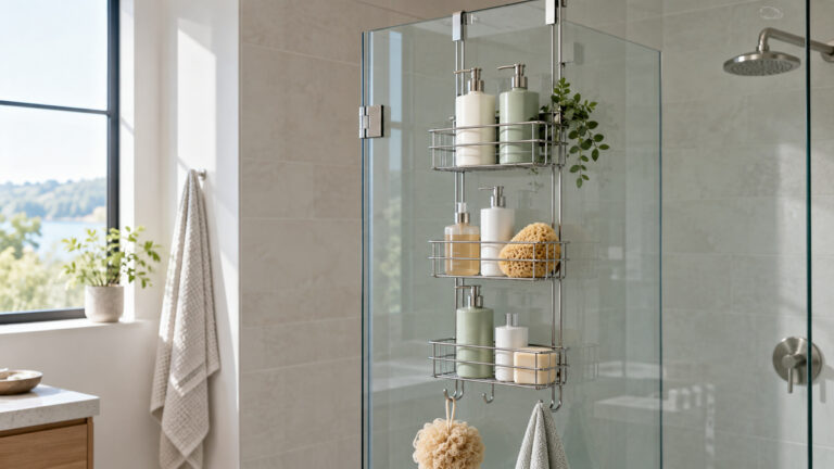 Simple human over door shower caddy